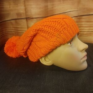 New York & Company Women's Orange Wool Pom Pom Knitted Beanie Hat OSFM
